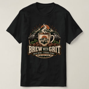 Brew With Grit Vintage Koffie Fitness Kracht T-shirt