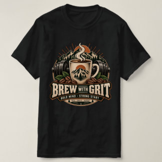 Brew With Grit Vintage Koffie Fitness Kracht T-shirt