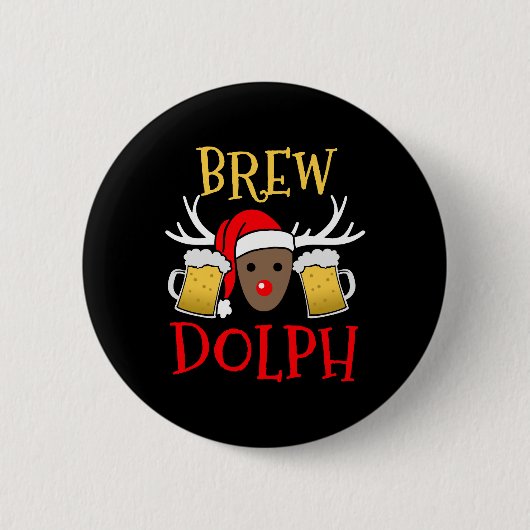 Brewdolph - Funny Reindeer Beer kerstcadeautje Ronde Button 5,7 Cm (Voorkant)
