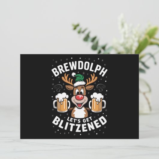 Brewdolph Laat Ons Blitzen Kerst Reindeer B Feestdagenkaart (Staand voorkant)
