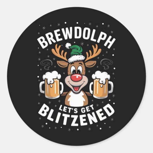 Brewdolph Laten we Blitzened Christmas Rendier B Ronde Sticker (Voorkant)