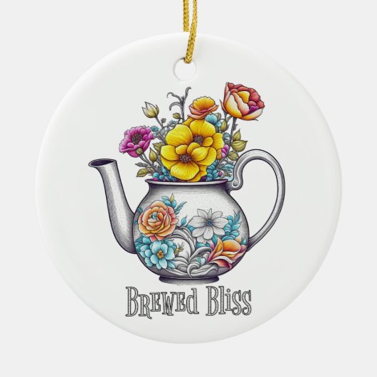 Brewed Bliss Theepot Keramisch Ornament (Voorkant)