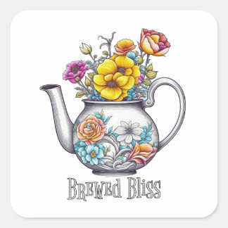 Brewed Bliss Theepot Vierkante Sticker