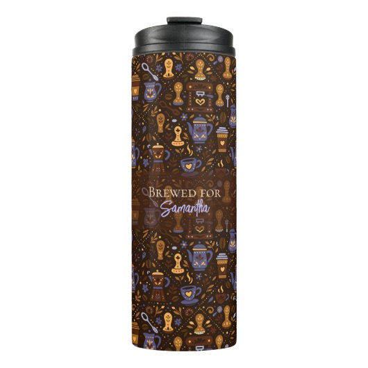 Brewed for [Name] — folk coffee (cocoa & slate) Thermosbeker (Voorkant)