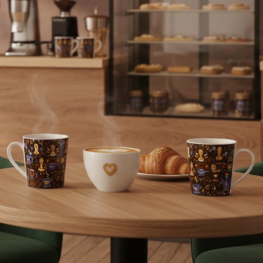 Brewed for [Name] — folk coffee pattern in cocoa Mok