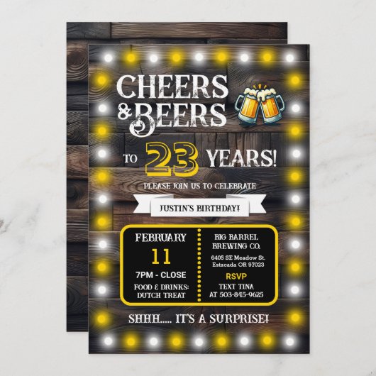 Brewery Surprise Cheers and Beers to 23 Years Kaart (Voorkant / Achterkant)