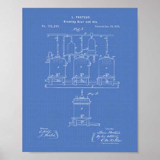 Brewing beer and ale 1873 Patent Art - Blueprint Poster (Voorkant)