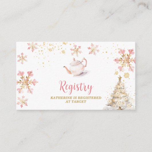 Brewing Pink Winter Tea Party Baby Shower Registry Informatiekaartje (Voorkant)