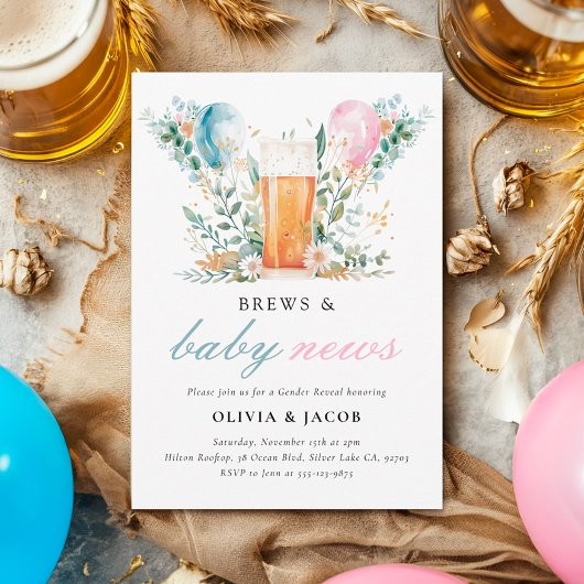 Brews & Baby Nieuws Gender Reveal Party Kaart
