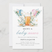 Brews & Baby Nieuws Gender Reveal Party Kaart (Voorkant)