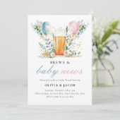 Brews & Baby Nieuws Gender Reveal Party Kaart (Staand voorkant)