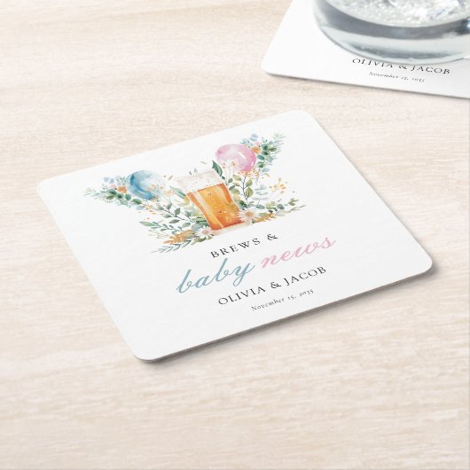 Brews & Baby Nieuws Gender Reveal Party Kartonnen Onderzetters (Schuin)