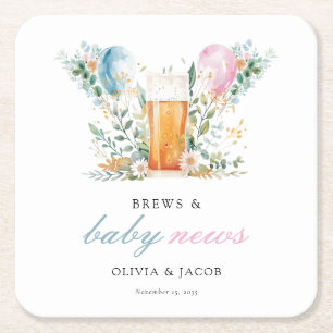 Brews & Baby Nieuws Gender Reveal Party Kartonnen Onderzetters