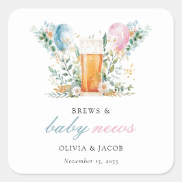 Brews & Baby Nieuws Gender Reveal Party Vierkante Sticker