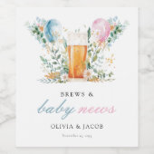 Brews & Baby Nieuws Gender Reveal Party Wijn Etiket (Enkel label)