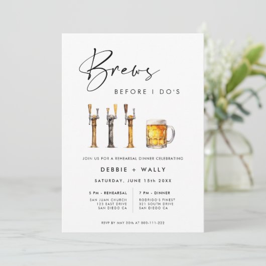 Brews Before I Do's Rehearsal Dinner Kaart (Staand voorkant)