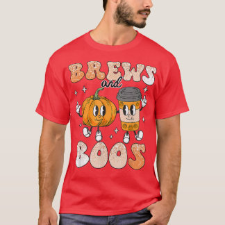 Brews & Boos Cute Herfst Coffee Lover Retro Halowe T-shirt