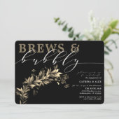 Brews Bubble Black Beig Greenery Engagement Party Kaart (Staand voorkant)