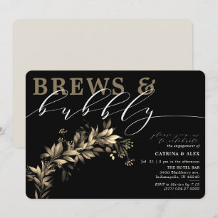 Brews Bubble Black Beig Greenery Engagement Party Kaart