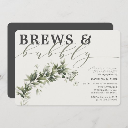 Brews Bubble Gray Faded Greenery Engagement Party Kaart (Voorkant / Achterkant)