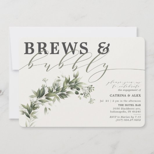 Brews Bubble Gray Faded Greenery Engagement Party Kaart (Voorkant)