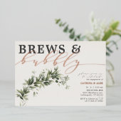 Brews Bubble Greenery Engagement Party Roos Folie Uitnodiging (Staand Voorkant)