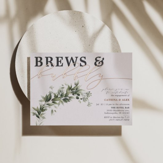 Brews Bubble Greenery Engagement Party Roos Folie Uitnodiging
