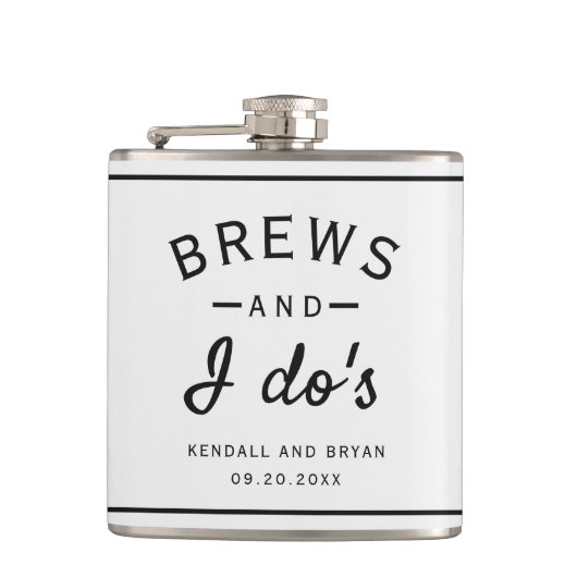 Brews en I Do's Brouwerij Thema Bruiloft Flask Heupfles (Voorkant)