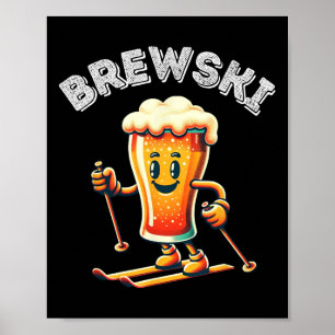 Brewski Winterskiën Bierski Retro Cartoon Funny Poster