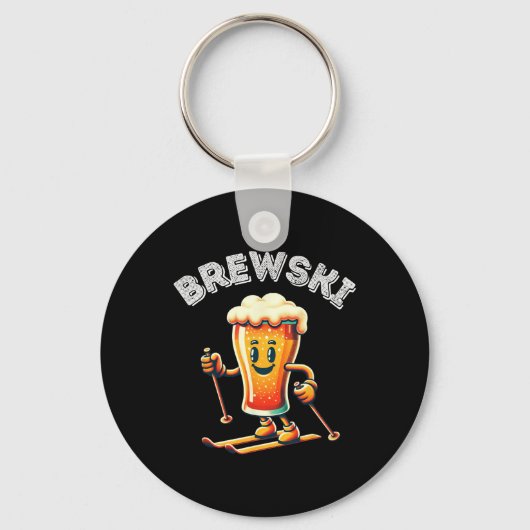 Brewski Winterskiën Bierski Retro Cartoon Funny Sleutelhanger (Voorkant)