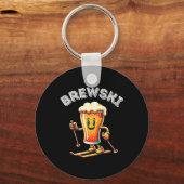 Brewski Winterskiën Bierski Retro Cartoon Funny Sleutelhanger (Voorkant)