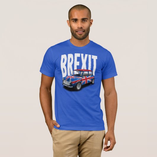 Brexit Classic Mini Car on Blue T-Shirt (Voorkant volledig)