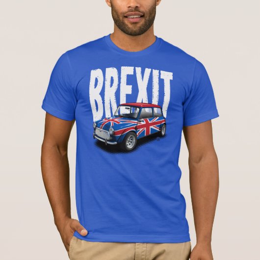 Brexit Classic Mini Car on Blue T-Shirt (Voorkant)