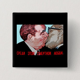 Brezhnev & Honecker Kiss, East Side Gallery, Berli Vierkante Button 5,1 Cm