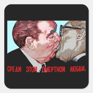 Brezhnev & Honecker Kiss, East Side Gallery, Berli Vierkante Sticker