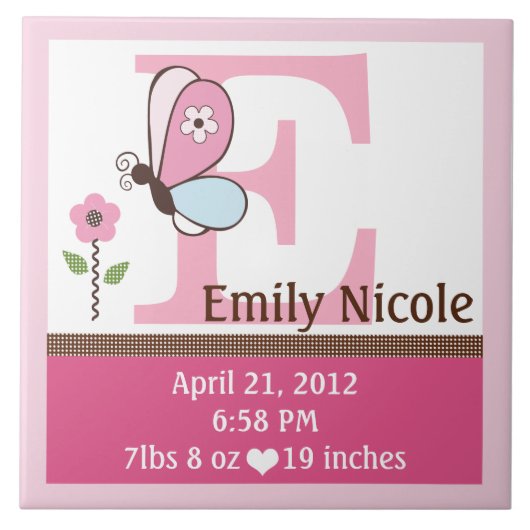 Bria Butterfly Letter Name Birth Info Tile Tegeltje (Voorkant)