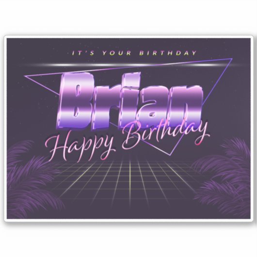 Brian Name Vorname lila retro Sticker Geburtstag (Voorkant)