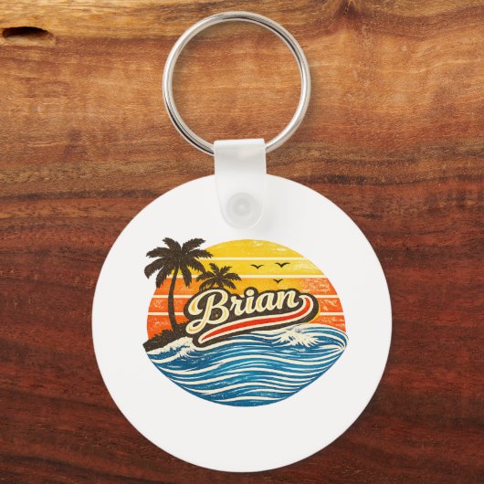 Brian Retro Sunset Naamontwerp Sleutelhanger (Voorkant)