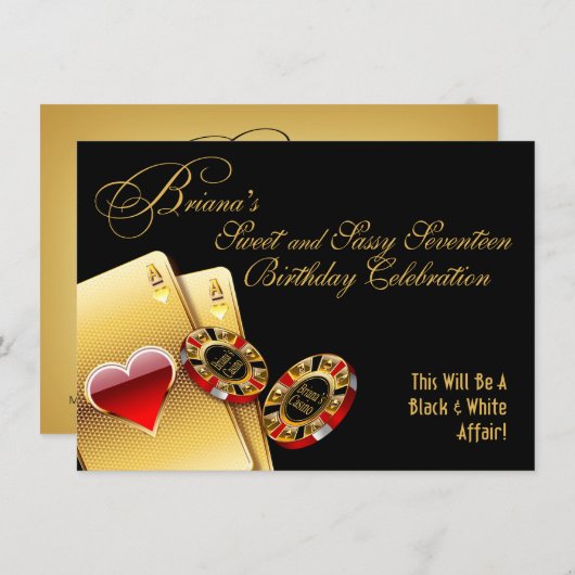 Briana Casino Night 17e verjaardagsfeestje Kaart (Voorkant / Achterkant)