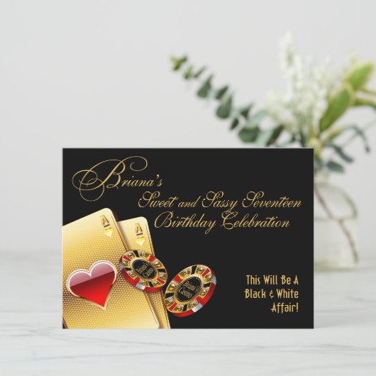 Briana Casino Night 17e verjaardagsfeestje Kaart (Staand voorkant)