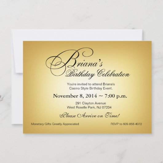 Briana Casino Night 17e verjaardagsfeestje Kaart (Achterkant)