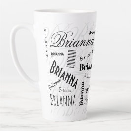Brianna Aangepaste Naam Zwart Wit Latte Mok