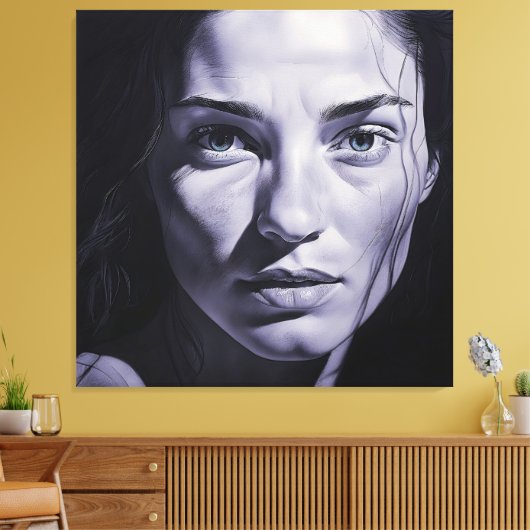 "Brianna Blue" Vrouwen in houtskool Canvas Afdruk (Insitu (Woonkamer))