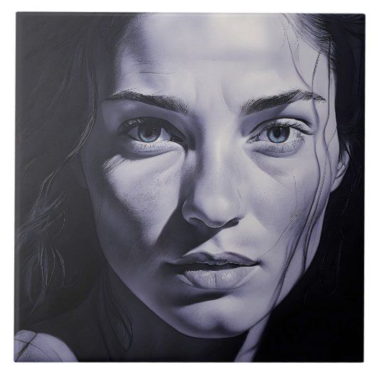 "Brianna Blue" Vrouwen in houtskool Tegeltje (Voorkant)