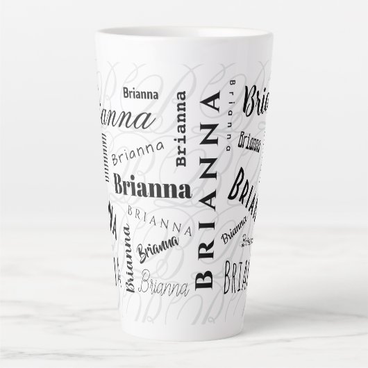 Brianna Custom Name  Black White  Latte Mok (Voorkant)