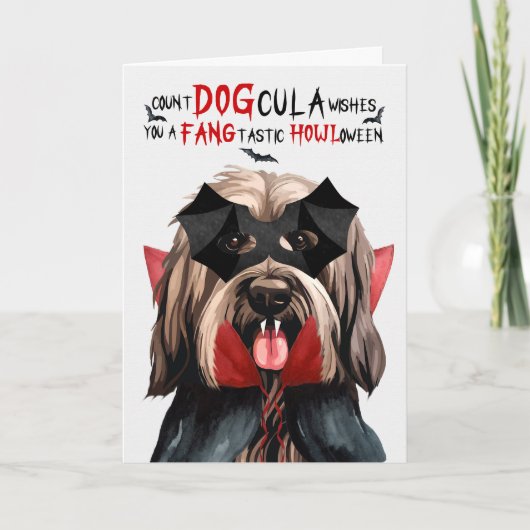 Briard Dog Funny Count DOGcula Halloween Feestdagen Kaart (Voorkant)