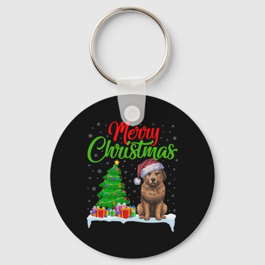 Briard Dog Kerstboom Lights Funny Xmas Briard Sleutelhanger (Voorkant)