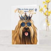Briard Dog King voor een Dag Funny Birthday Kaart (Gele Bloem)