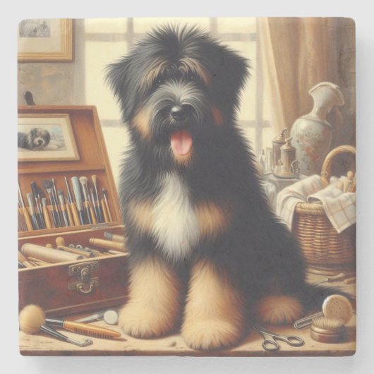  Briard Dog Painting Stenen Onderzetter (Voorkant)