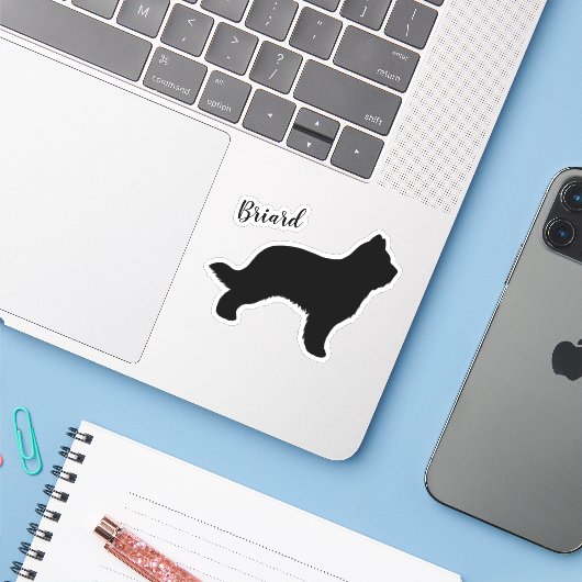Briard Dog Silhouette Vinyl Sticker (Laptop met iPhone)